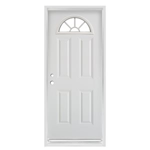 Dusco Doors 36-in x 80-in Clear Fan Lite 4-Panel Prefinished White Right-Hand Inswing Steel Prehung Front Door