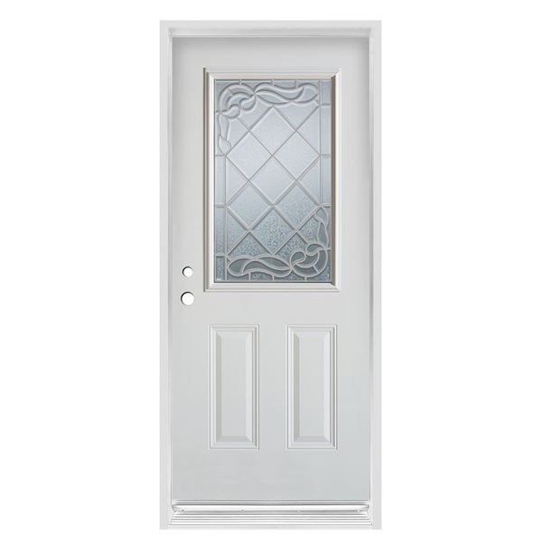 Porte d'entrée en acier blanc à 2 panneaux et ouverture vers la droite Dusco Doors de 32 po x 80 po avec 1/2 verre