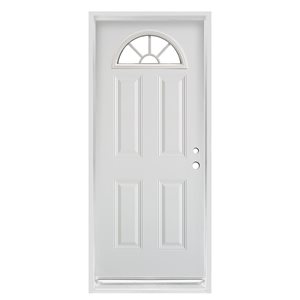 Dusco Doors 36-in x 80-in Clear Fan Lite 4-Panel Prefinished White Left-Hand Inswing Steel Prehung Front Door