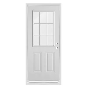 Dusco Doors 32-in x 80-in Clear 1/2 Lite 2-Panel Prefinished White Left-Hand Inswing Cladded Steel Prehung Front Door