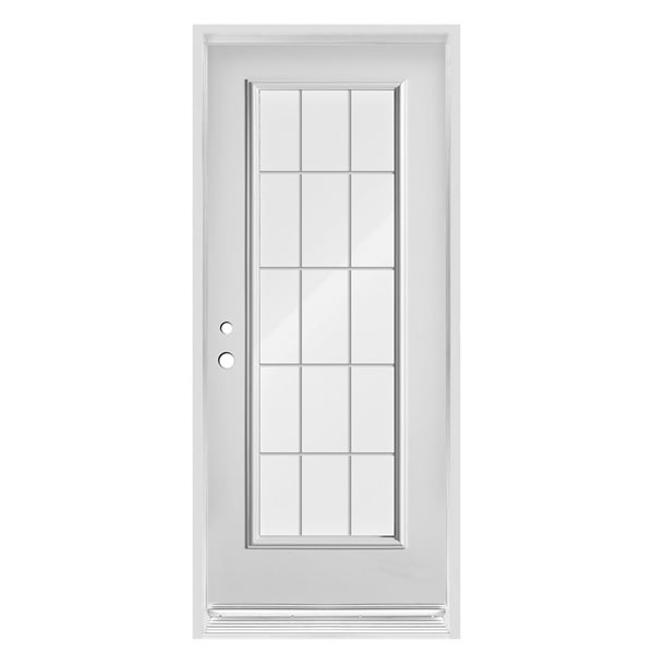 Porte d'entrée en acier blanc à ouverture vers la droite Dusco Doors de 32 po x 80 po, vitre transparente