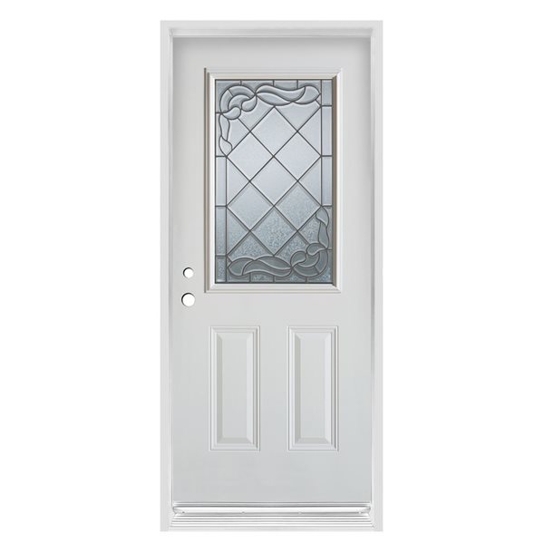 Dusco Doors 32-in x 80-in 1/2 Lite 2-Panel Prefinished White Right-Hand Inswing Steel Prehung Front Door