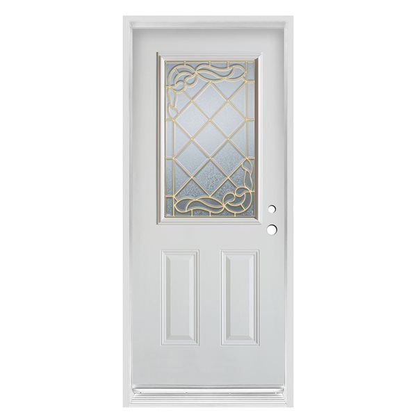 Dusco Doors 32-in x 80-in Brass 1/2 Lite 2-Panel Prefinished White Left-Hand Inswing Steel Prehung Front Door