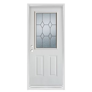 Porte d'entrée en acier blanc à 2 panneaux et ouverture vers la droite Dusco Doors de 34 po x 80 po avec 1/2 verre