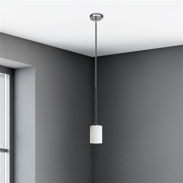 Luminaire suspendu mini à DEL Gwenith chromé contemporain à cylindre en verre blanc Withfield Lighting