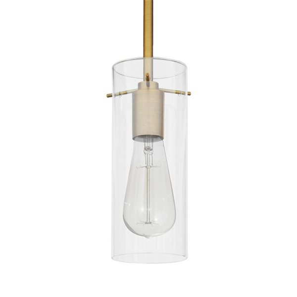 Whitfield Lighting Gericho Natural Gold Modern Clear Glass Cylinder LED Mini Pendant Light