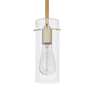 Whitfield Lighting Gericho Natural Gold Modern Clear Glass Cylinder LED Mini Pendant Light