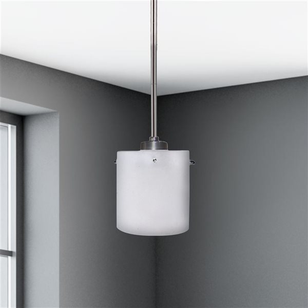 Luminaire suspendu mini à DEL Dexter en acier inoxydable moderne à cylindre en verre blanc Withfield Lighting