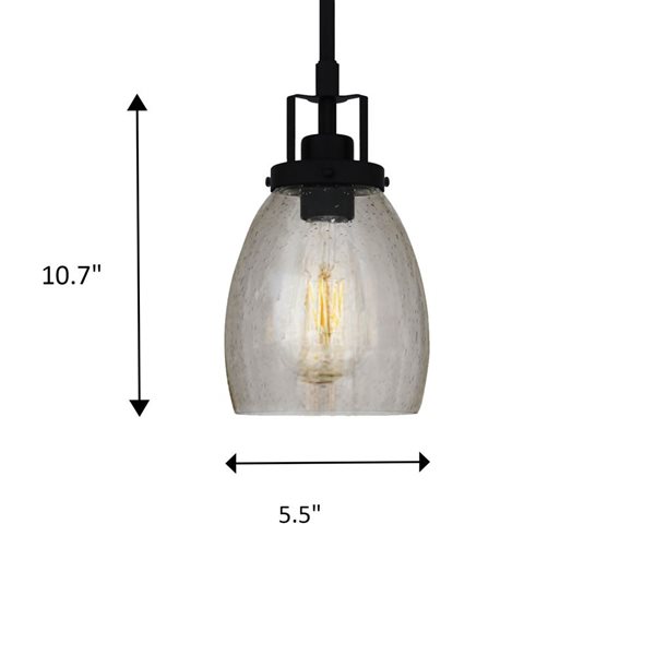 Luminaire suspendu mini à DEL Zion noir industriel à cône en verre bullé Withfield Lighting