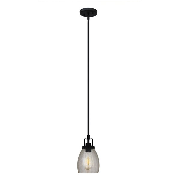 Whitfield Lighting Zion Black Industrial Seeded Glass Cone LED Mini Pendant Light