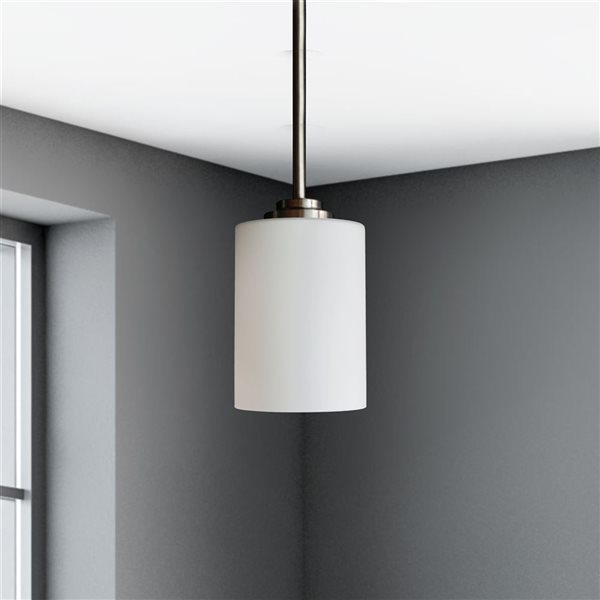 Luminaire suspendu mini à DEL Anya fini acier contemporain à cylindre en verre blanc Withfield Lighting