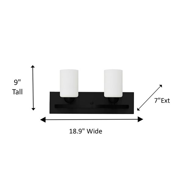 Luminaire contemporain noir à 2 lumières Damara pour meuble-lavabo Whitfield Lighting