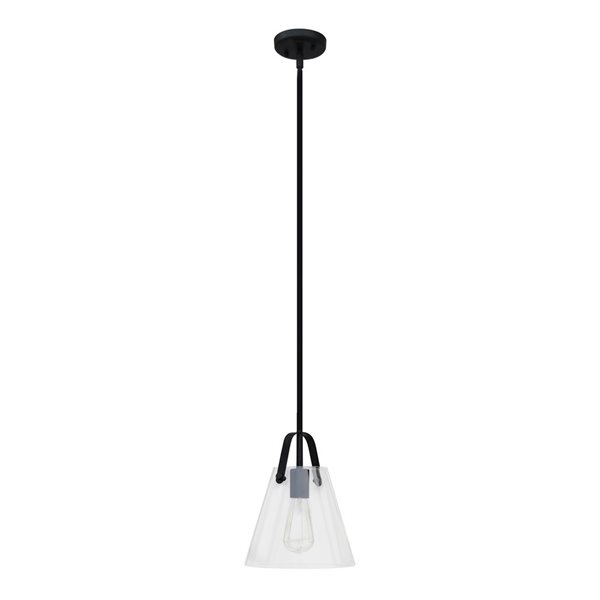 Whitfield Lighting Indra Black Industrial Clear Glass Cone LED Mini Pendant Light