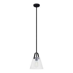 Whitfield Lighting Indra Black Industrial Clear Glass Cone LED Mini Pendant Light