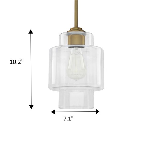 Whitfield Lighting Joyce Natural Gold Industrial Clear Glass Cylinder LED Mini Pendant Light