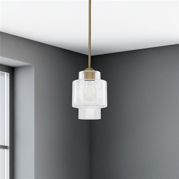 Whitfield Lighting Joyce Natural Gold Industrial Clear Glass Cylinder LED Mini Pendant Light