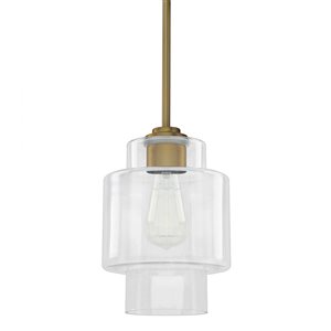 Whitfield Lighting Joyce Natural Gold Industrial Clear Glass Cylinder LED Mini Pendant Light