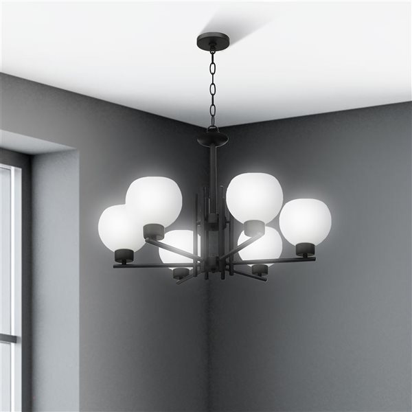 Lustre moderne noir à 6 lumières Whitfield Lighting Isla CH28056-6WHBK ...