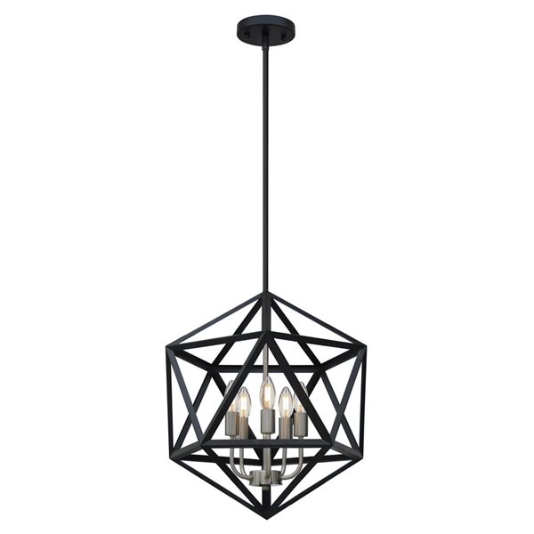 Lustre industriel 5 lumières noir mat/acier inoxydable Whitfield Lighting Troy