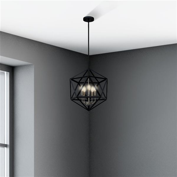 Lustre industriel 5 lumières noir mat/acier inoxydable Whitfield Lighting Troy