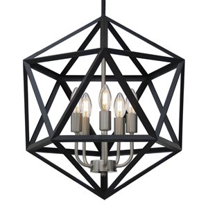 Lustre industriel 5 lumières noir mat/acier inoxydable Whitfield Lighting Troy