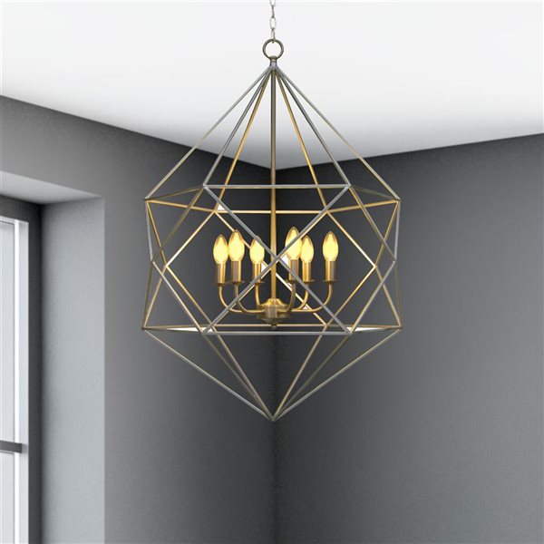 Lustre industriel à 6 lumières en argent/acier inoxydable Whitfield Lighting Lana