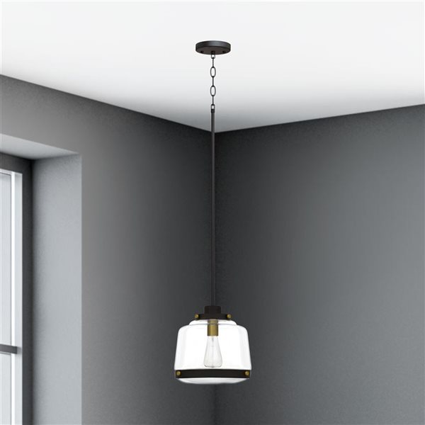 Luminaire suspendu miniature à DEL Rhonda bronze/or naturel traditionnel et verre rond transparent Whitfield Lighting