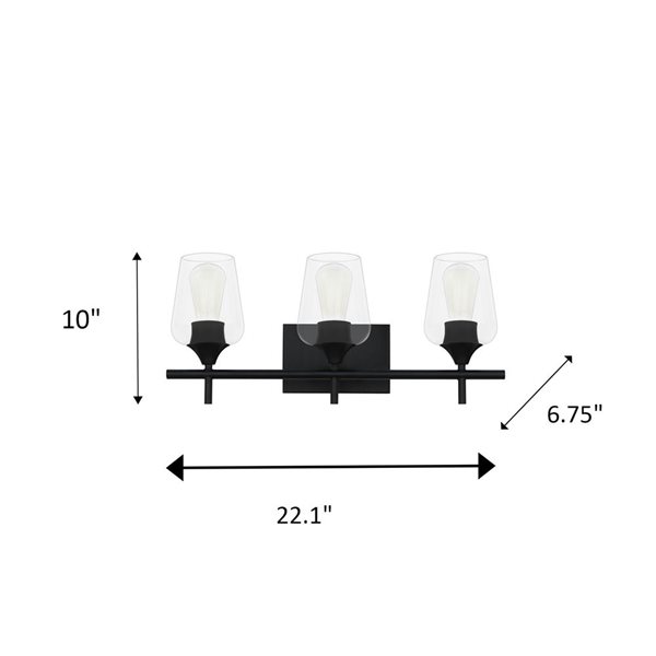 Luminaire de meuble-lavabo noir contemporain Fauna à 3 lumières Whitfield Lighting