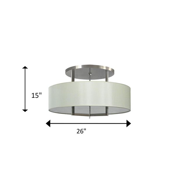 Semi-plafonnier à 3 lumières à abat-jour rond et cadre argenté Withfield Lighting