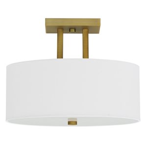 Withfield Lighting 3 Light White Drum Shade Gold Semi Flush Mount Light