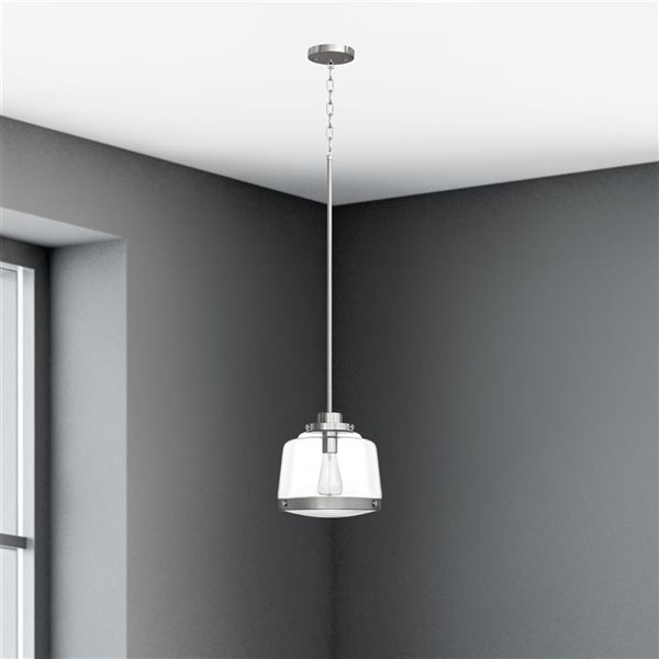 Luminaire suspendu miniature à DEL Rhonda en acier traditionnel et abat-jour en verre transparent Whitfield Lighting