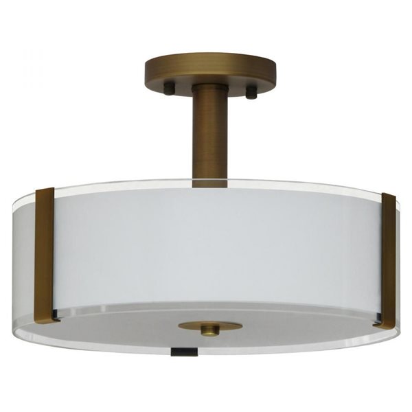 Withfield Lighting 3 Light White Round Shade Semi Flush Mount Light with Gold Frame