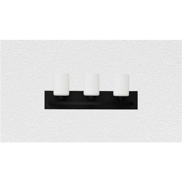 Whitfield Lighting Damara 3-Light Black Transitional Vanity Light with Frosted Glass