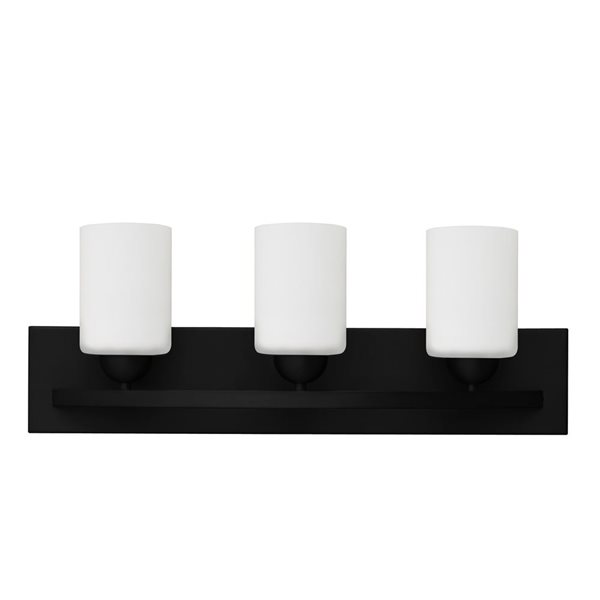 Whitfield Lighting Damara 3-Light Black Transitional Vanity Light with Frosted Glass