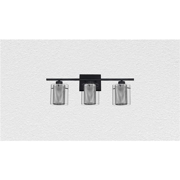 Whitfield Lighting Dianna 3-Light Black Modern Vanity Light with clear glass