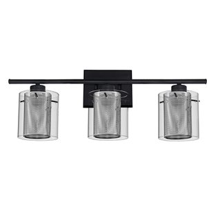 Whitfield Lighting Dianna 3-Light Black Modern Vanity Light with clear glass