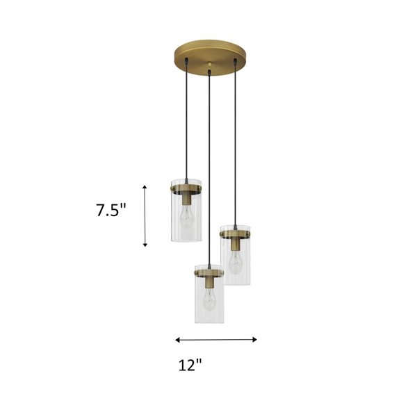 Luminaire suspendu moyen à DEL à verre transparent rylindrique Coraline, or naturel, moderne Withfield Lighting