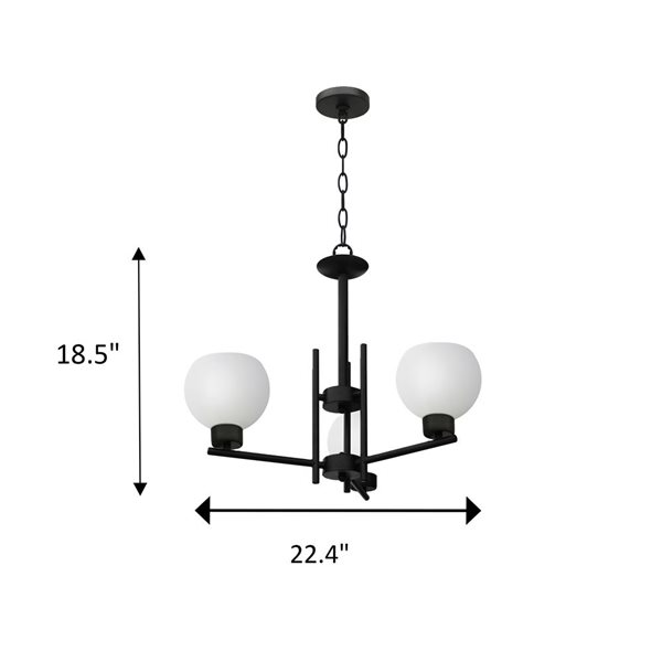 Lustre noir moderne/contemporain à 3 lumières Isla de Whitfield Lighting