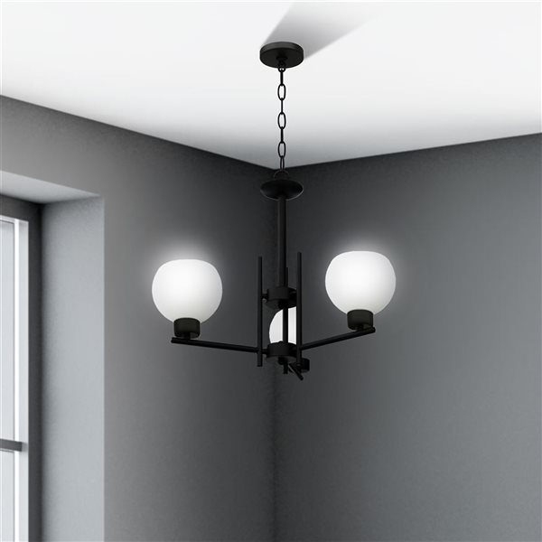 Lustre noir moderne/contemporain à 3 lumières Isla de Whitfield Lighting