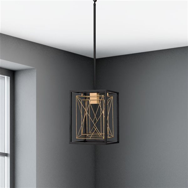 Whitfield Lighting Aaron Black/Natural Gold Industrial Square LED Mini Pendant Light