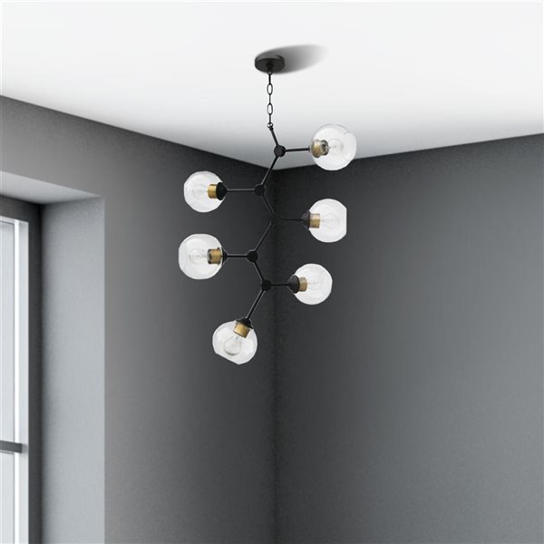 Lustre moderne/contemporain noir et or naturel Jane à 6 lumières Whitfield Lighting