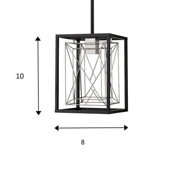 Luminaire suspendu miniature à DEL Aaron noir/acier industriel carré Whitfield Lighting