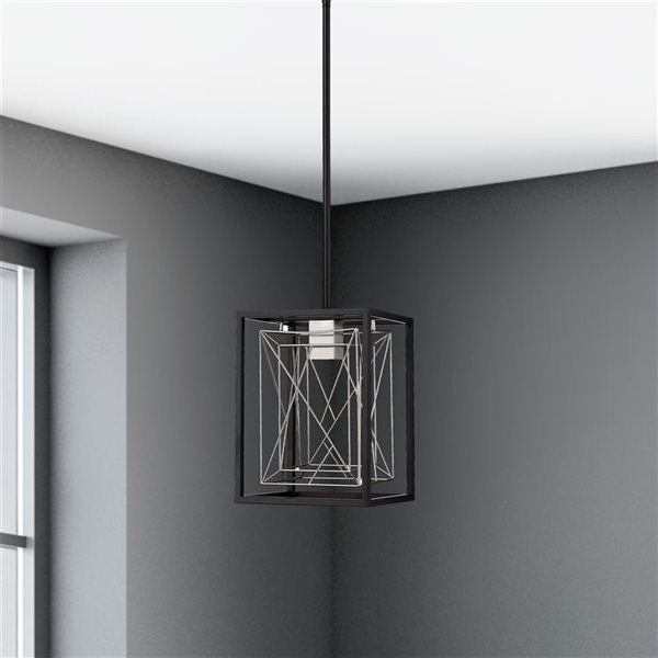 Luminaire suspendu miniature à DEL Aaron noir/acier industriel carré Whitfield Lighting