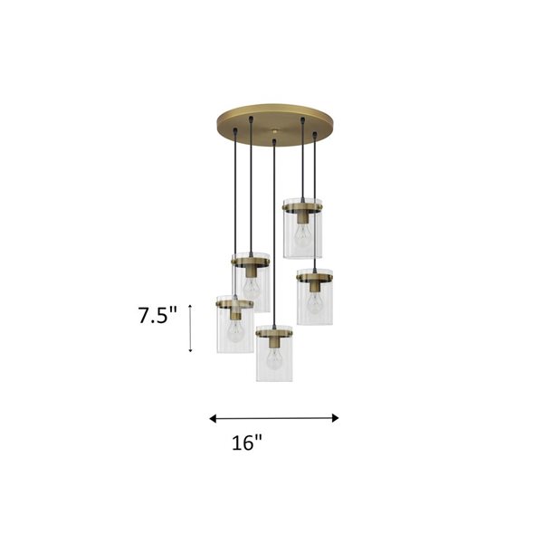 Whitfield Lighting Coraline Natural Gold Modern Clear Glass Cylinder LED  Medium Pendant Light