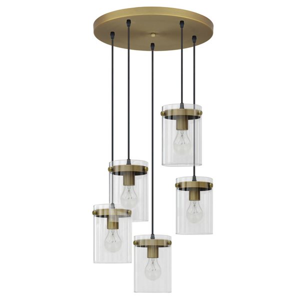 Whitfield Lighting Coraline Natural Gold Modern Clear Glass Cylinder LED Medium Pendant Light