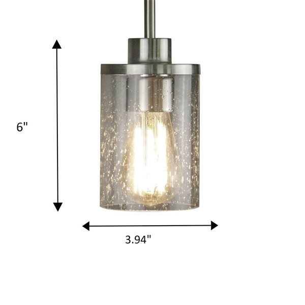 Luminaire suspendu miniature à DEL Iris en acier traditionnel à cylindre en verre bullé Whitfield Lighting