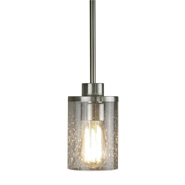 Whitfield Lighting Iris Steel Traditional Seeded Glass Cylinder LED Mini Pendant Light