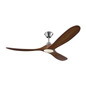 Generation Lighting Maverick 60-in Koa and Brushed Steel Integrated LED Indoor/Outdoor Ceiling Fan (3-blade)