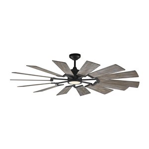 Generation Lighting Prairie 62-in Distressed Grey Oak Integrated LED Indoor/Outdoor Ceiling Fan with Remote Control (14-blade)