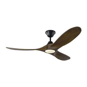 Generation Lighting Maverick II 52-in Dark Walnut and Matte Black Integrated DEL Indoor/outdoor Ceiling Fan (3-blade)